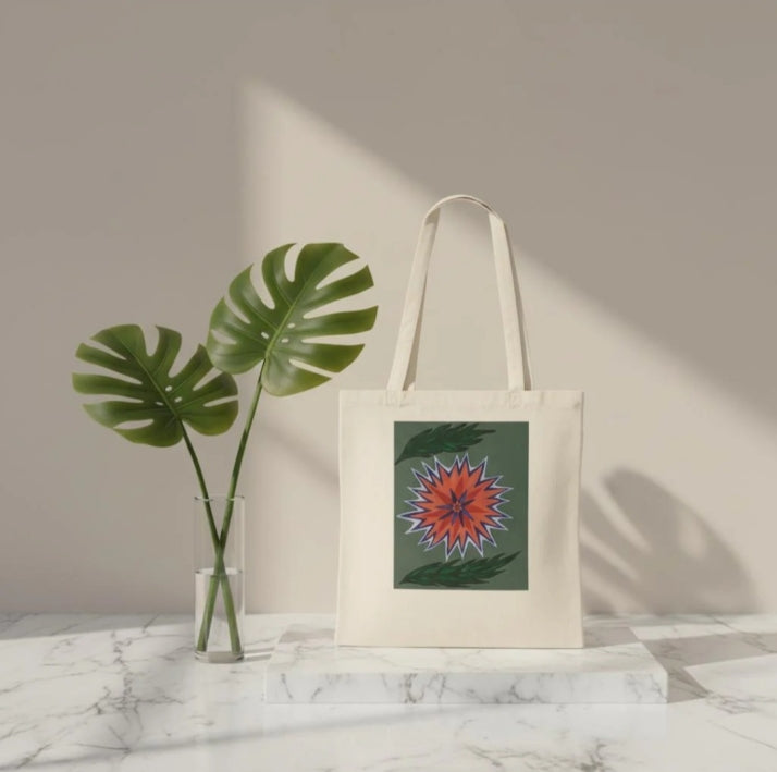 Flower print cotton tote bag