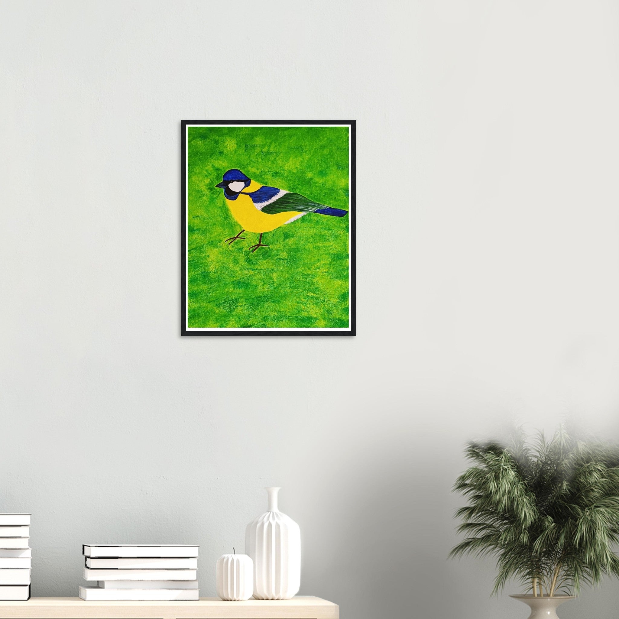 Blue Tit Hand Painted Wooden Framed Art Print