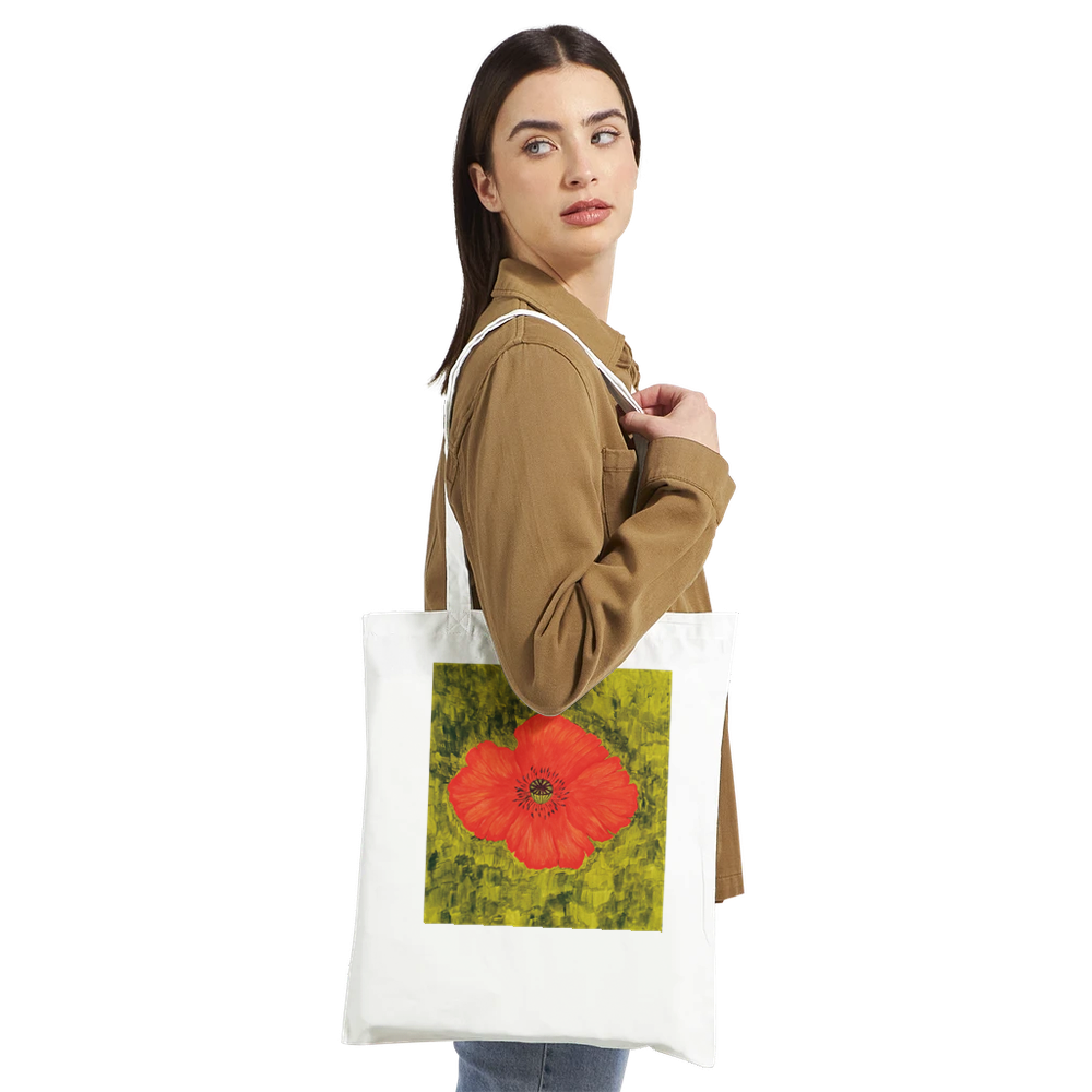 Poppy Flower Classic 100 % Cotton Canvas Tote Bag White