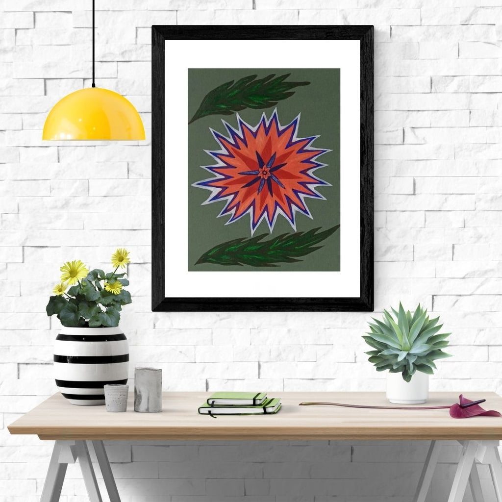 Flower Hand Painted Wooden Framed Art Print
