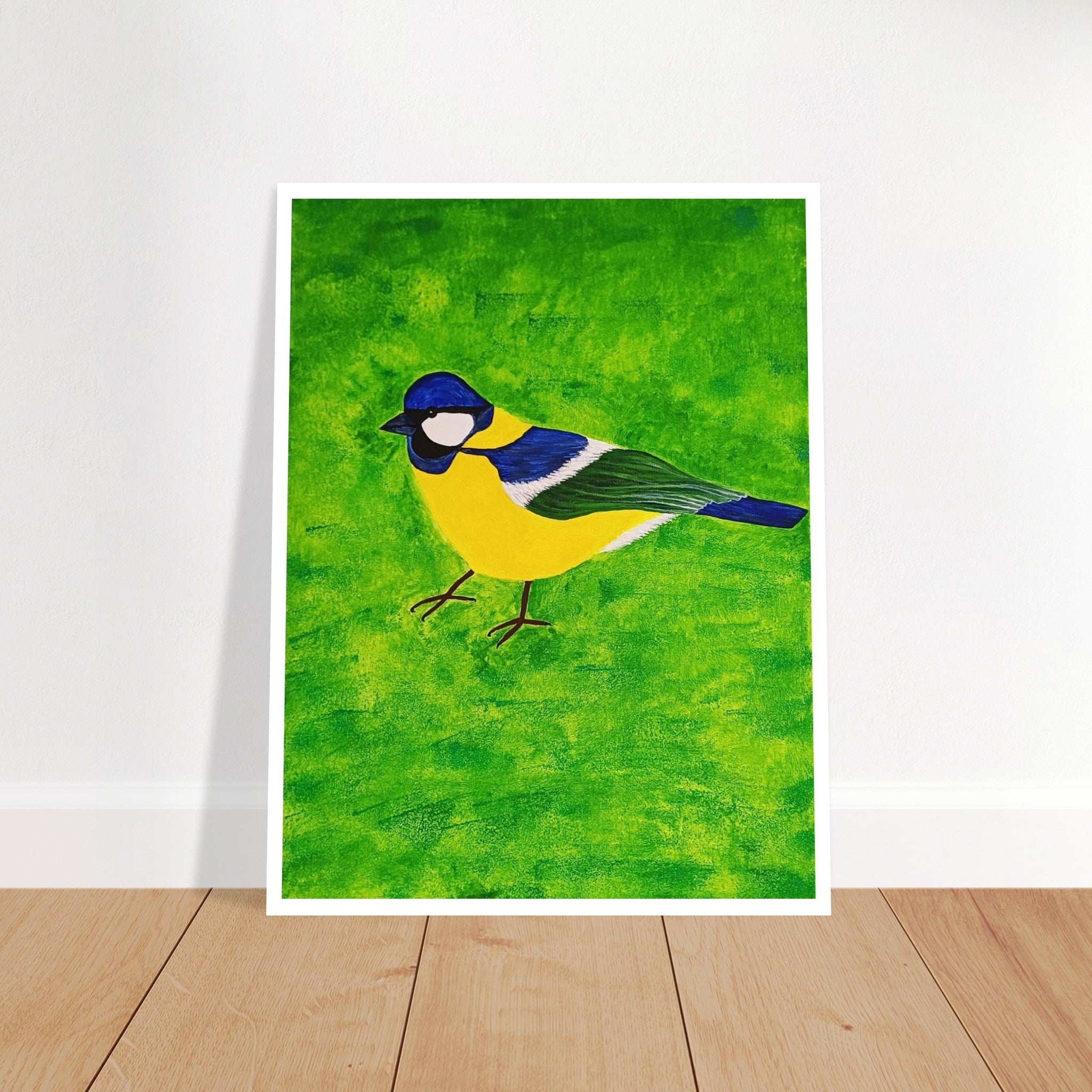 Hand Painted Abstract Blue Tit Bird Wall  Art Print