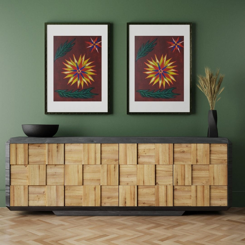 Flowers Hand Painted Wooden Framed Art Print