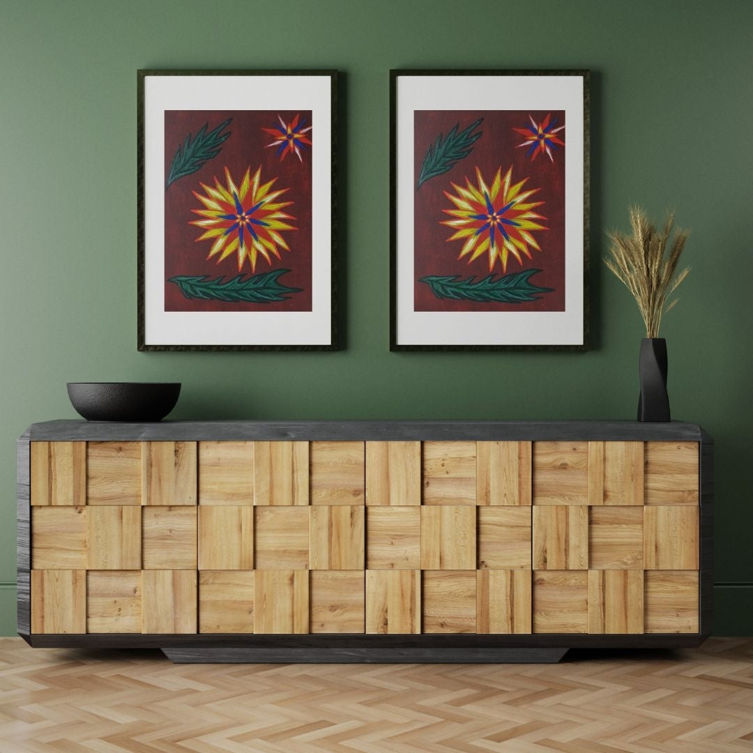Flowers Hand Painted Wooden Framed Art Print