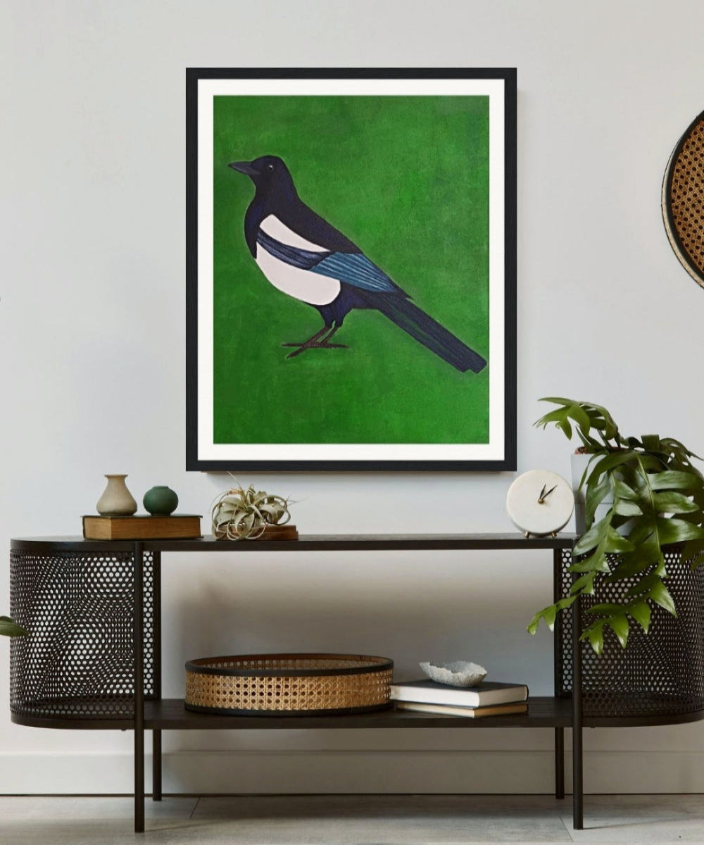 Magpie Hand Painted Wooden Framed Art Print