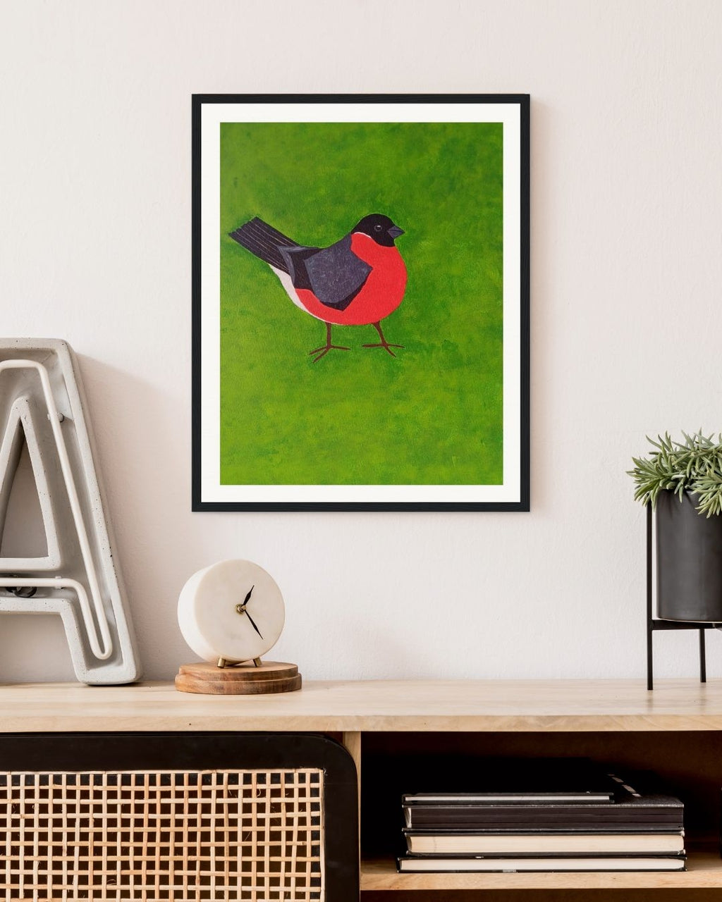 Bullfinch Hand Painted Wooden Framed Art Print