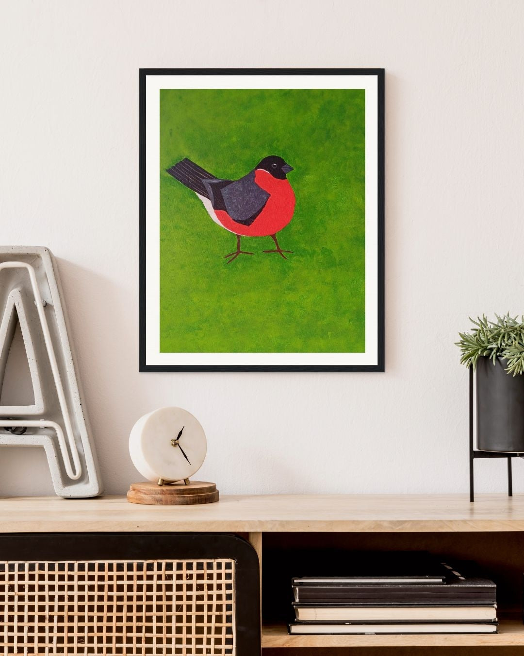 Bullfinch Hand Painted Wooden Framed Art Print
