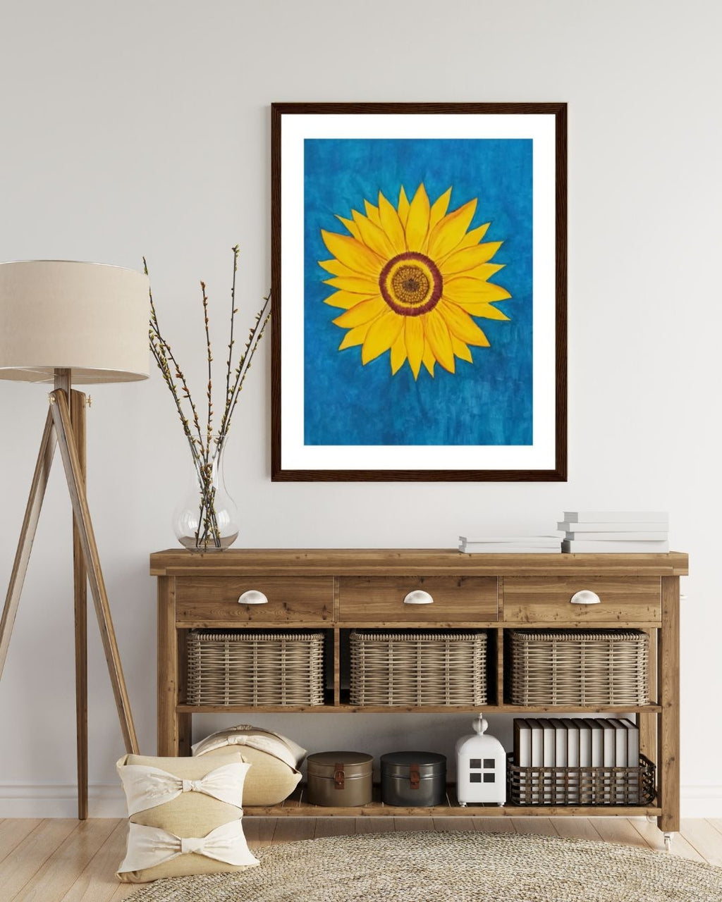 Sunflower Hand Painted Wooden Framed Art Print