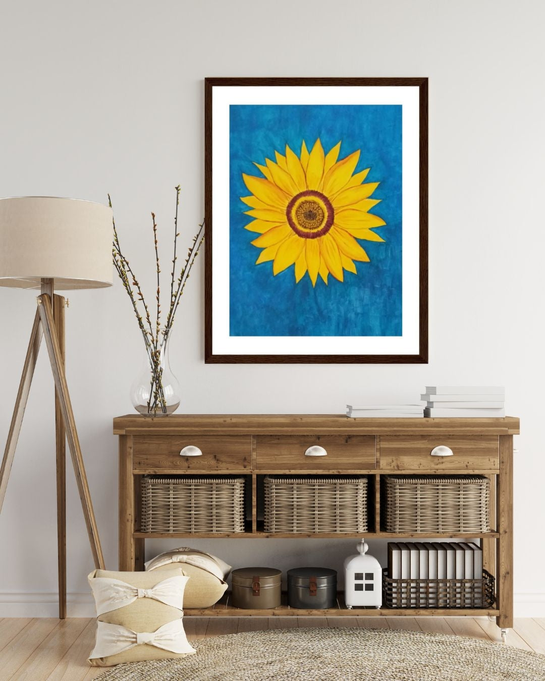 Sunflower Hand Painted Wooden Framed Art Print